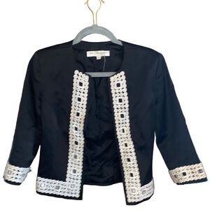 Trina Turk | Black Blazer with White Embroidered Trim